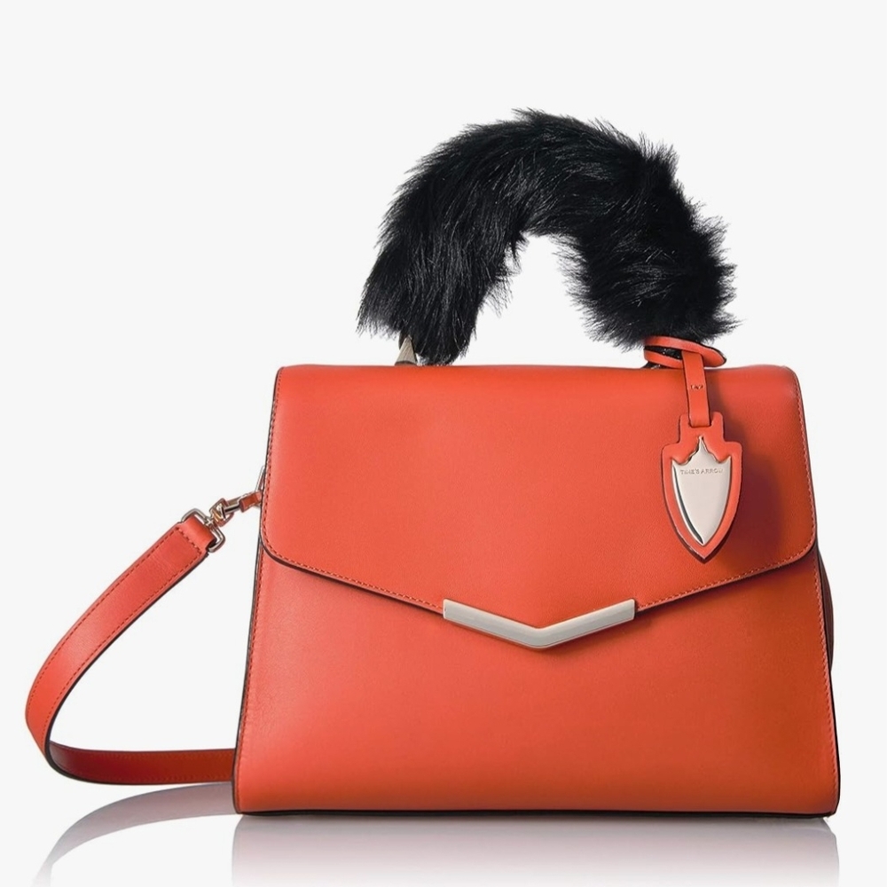 Times Arrow The Ava Satchel Handbag with Black Fur Handle